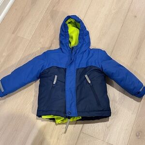 Cat & Jack Blue Snow Jacket with Neon Yellow Lining, zip out fleece included 2T